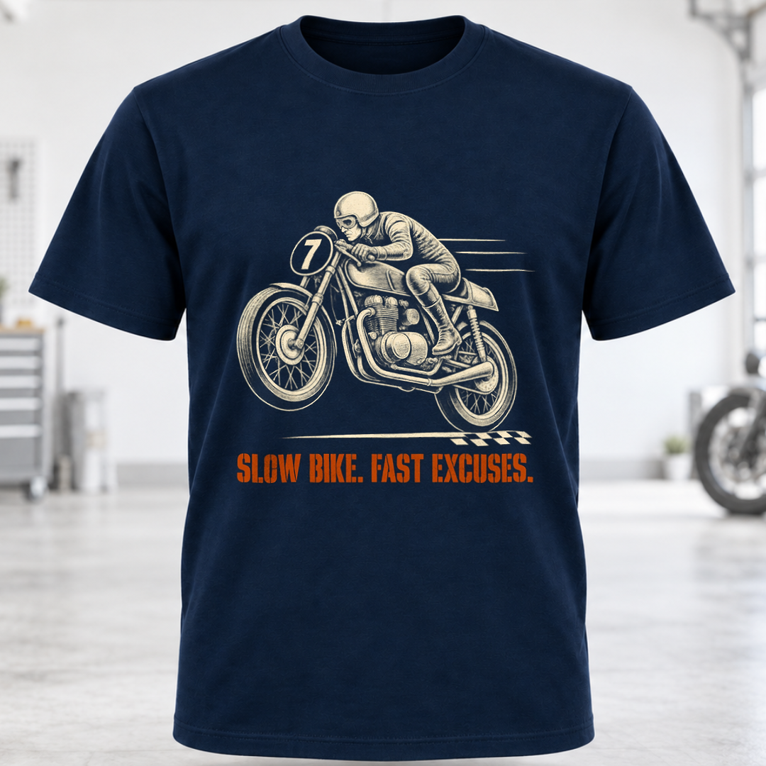 T-Shirt - 'Slow Bike. Fast Excuses.'