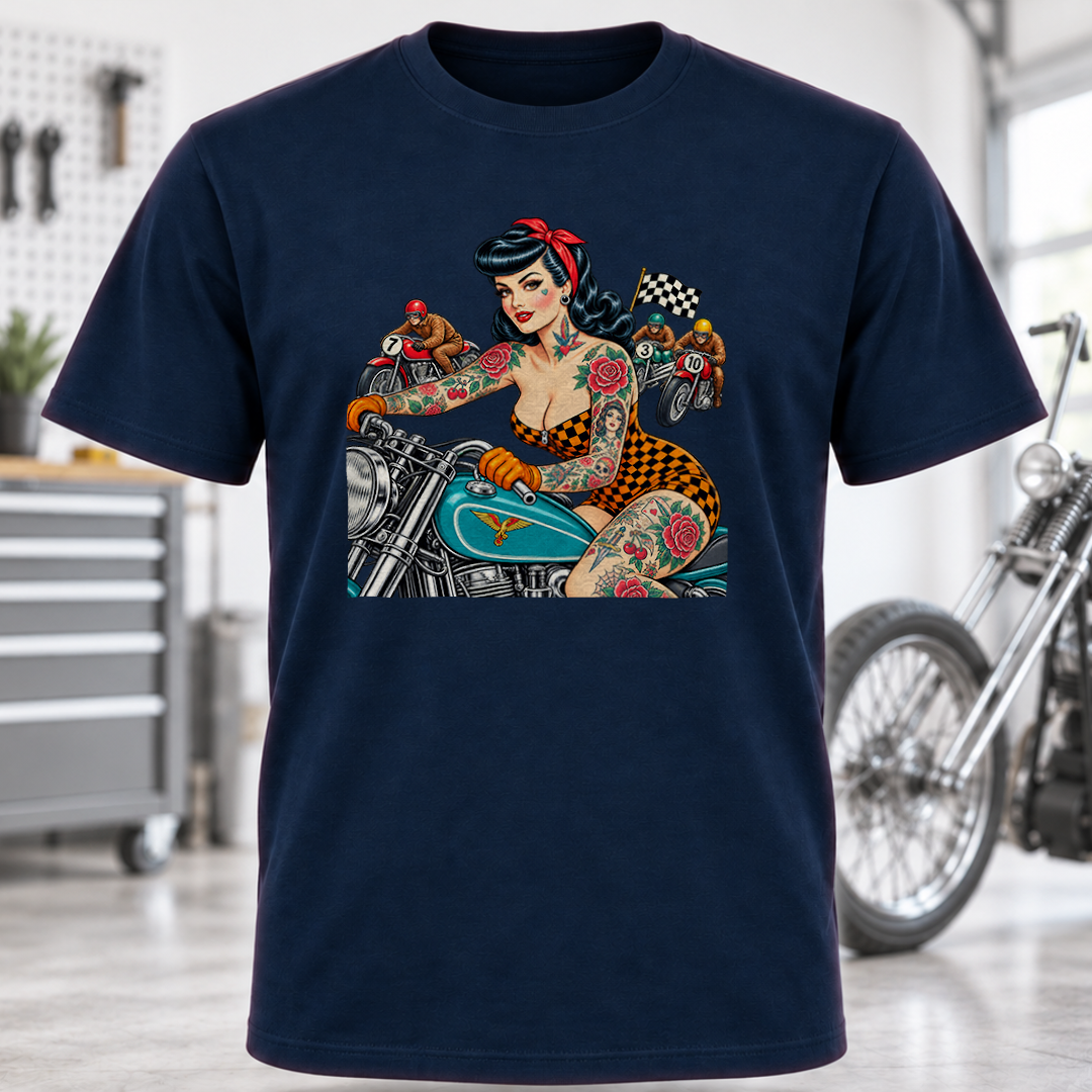 Vintage Pin-Up Motorcycle Rider T-Shirt