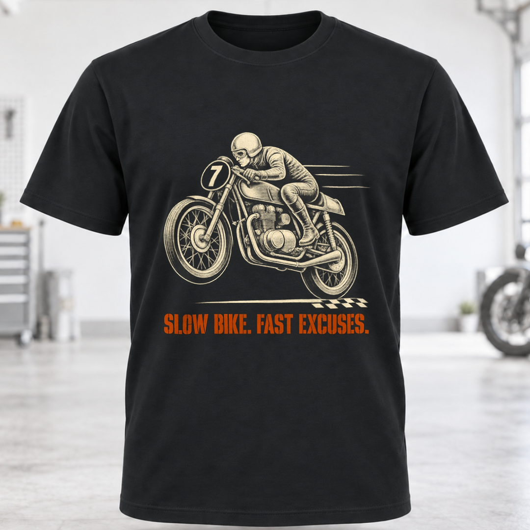 T-Shirt - 'Slow Bike. Fast Excuses.'