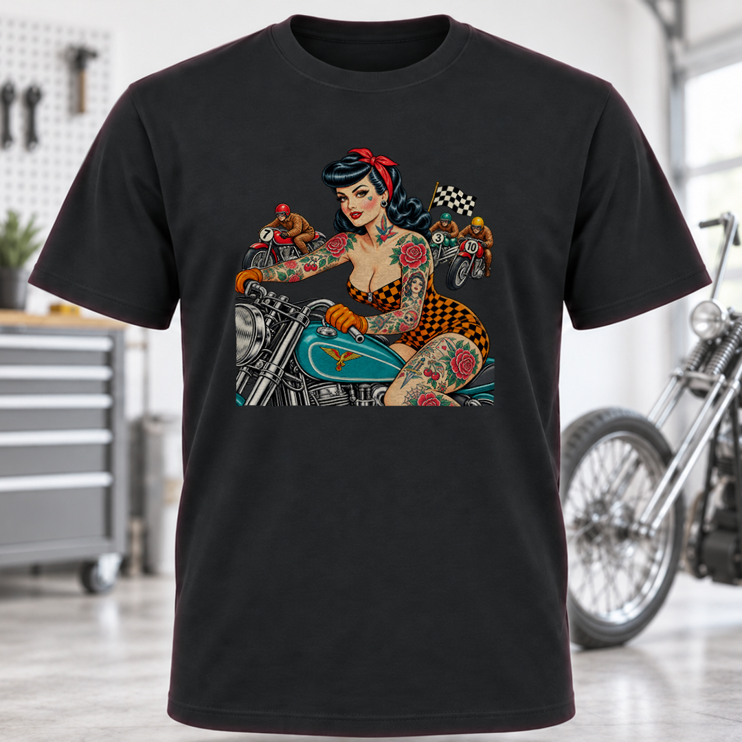 Vintage Pin-Up Motorcycle Rider T-Shirt