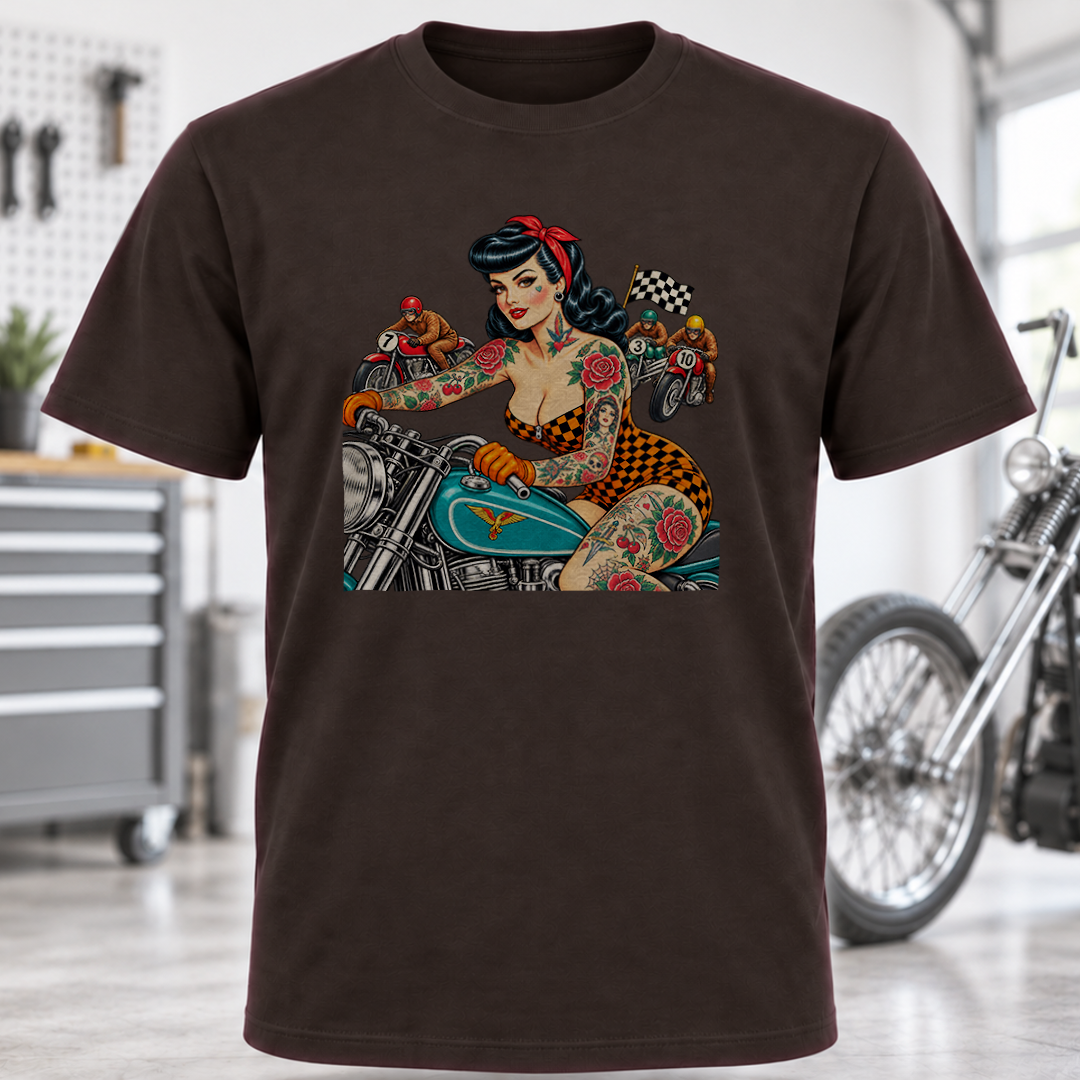 Vintage Pin-Up Motorcycle Rider T-Shirt