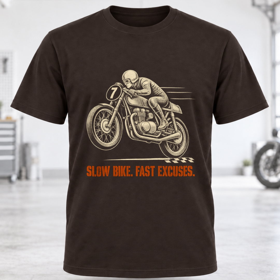 T-Shirt - 'Slow Bike. Fast Excuses.'