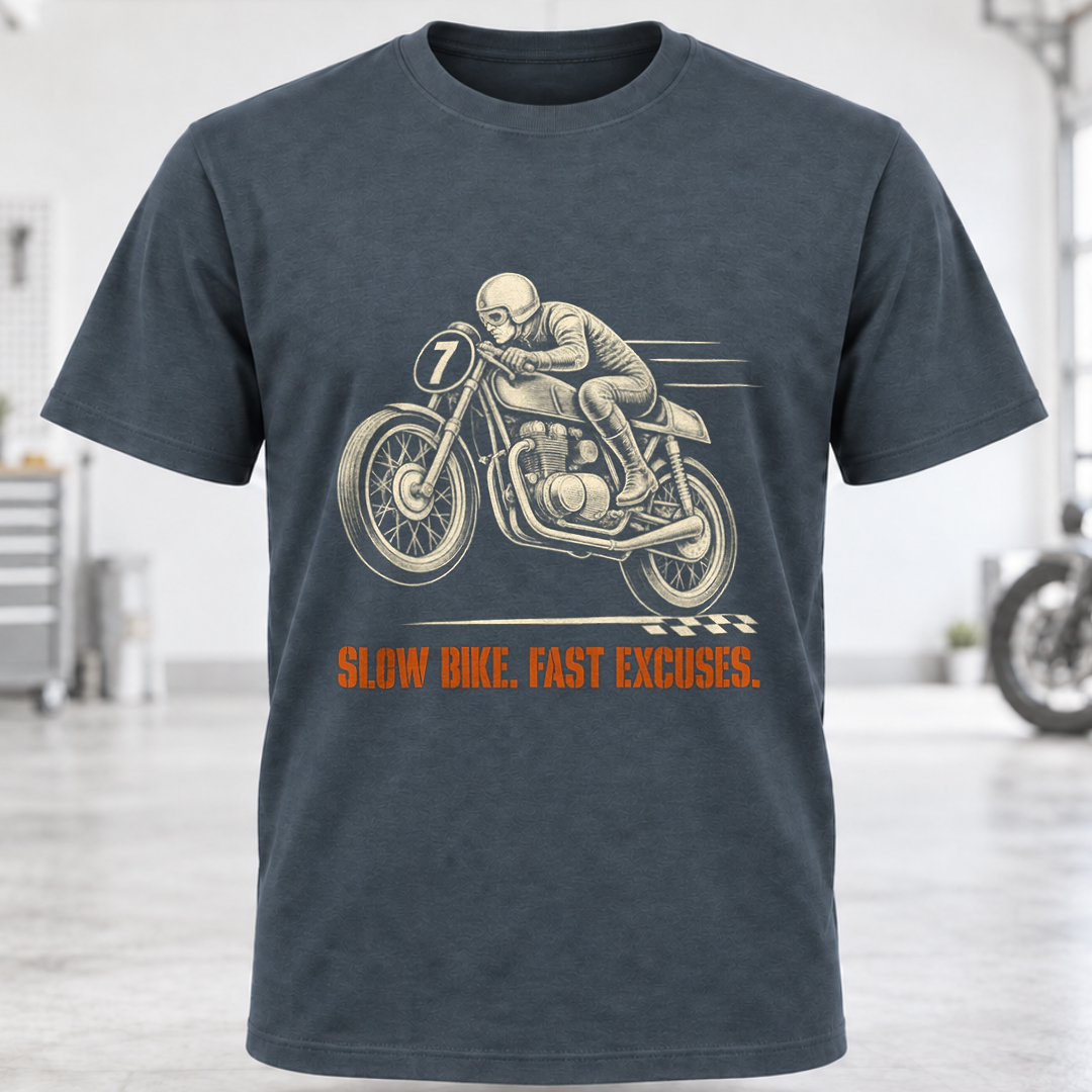 T-Shirt - 'Slow Bike. Fast Excuses.'