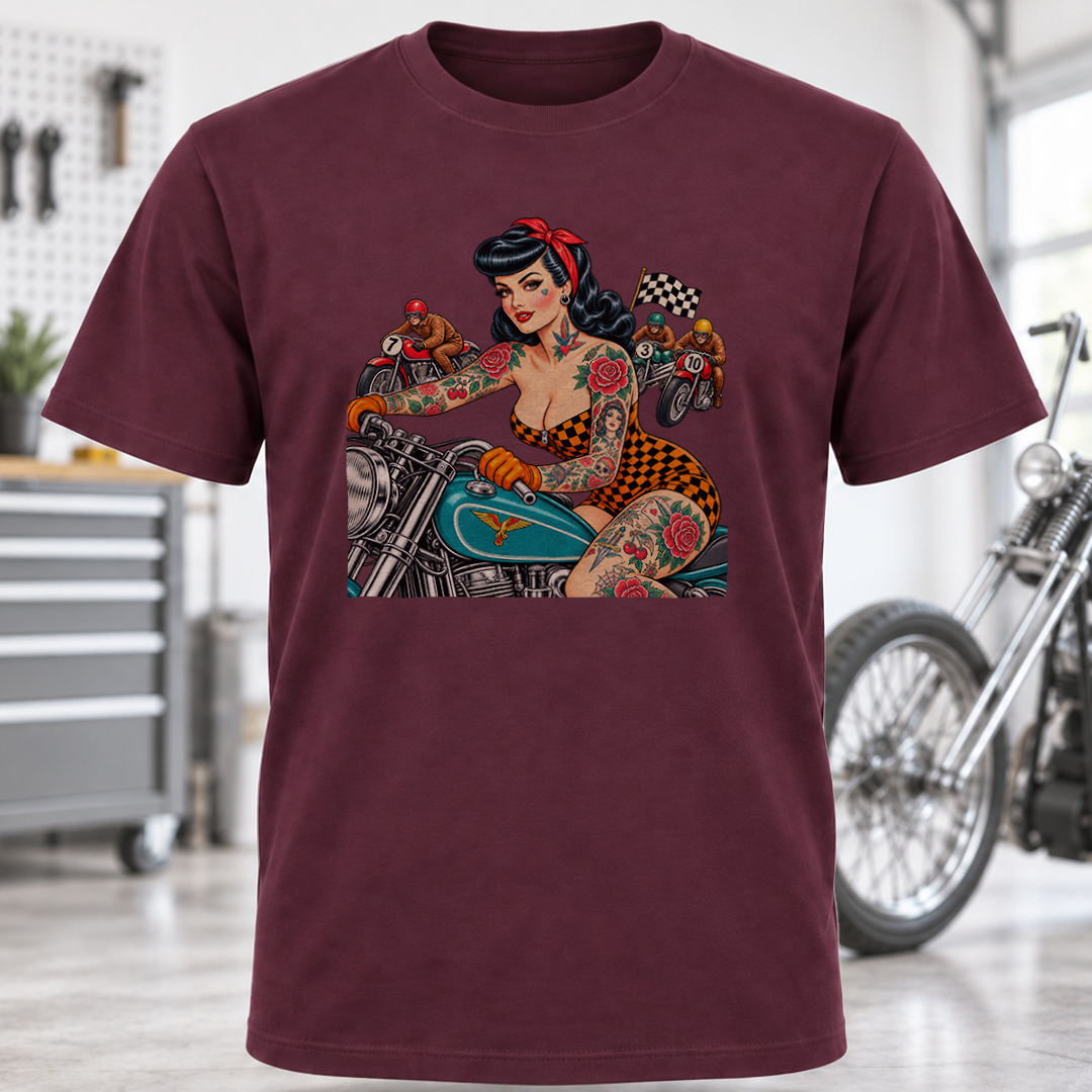 Vintage Pin-Up Motorcycle Rider T-Shirt