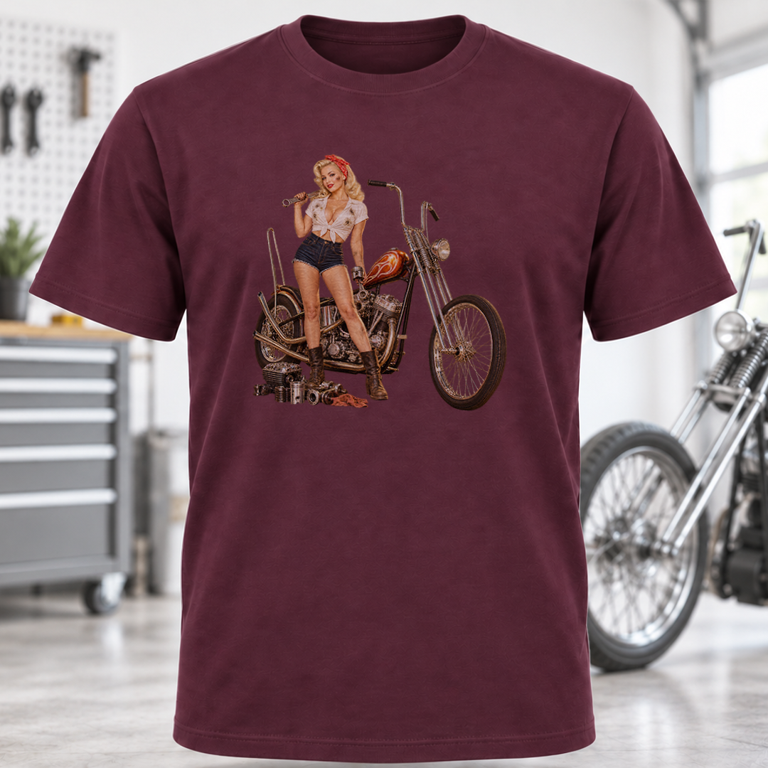 Vintage Pin-Up Biker Motorcycle T-Shirt
