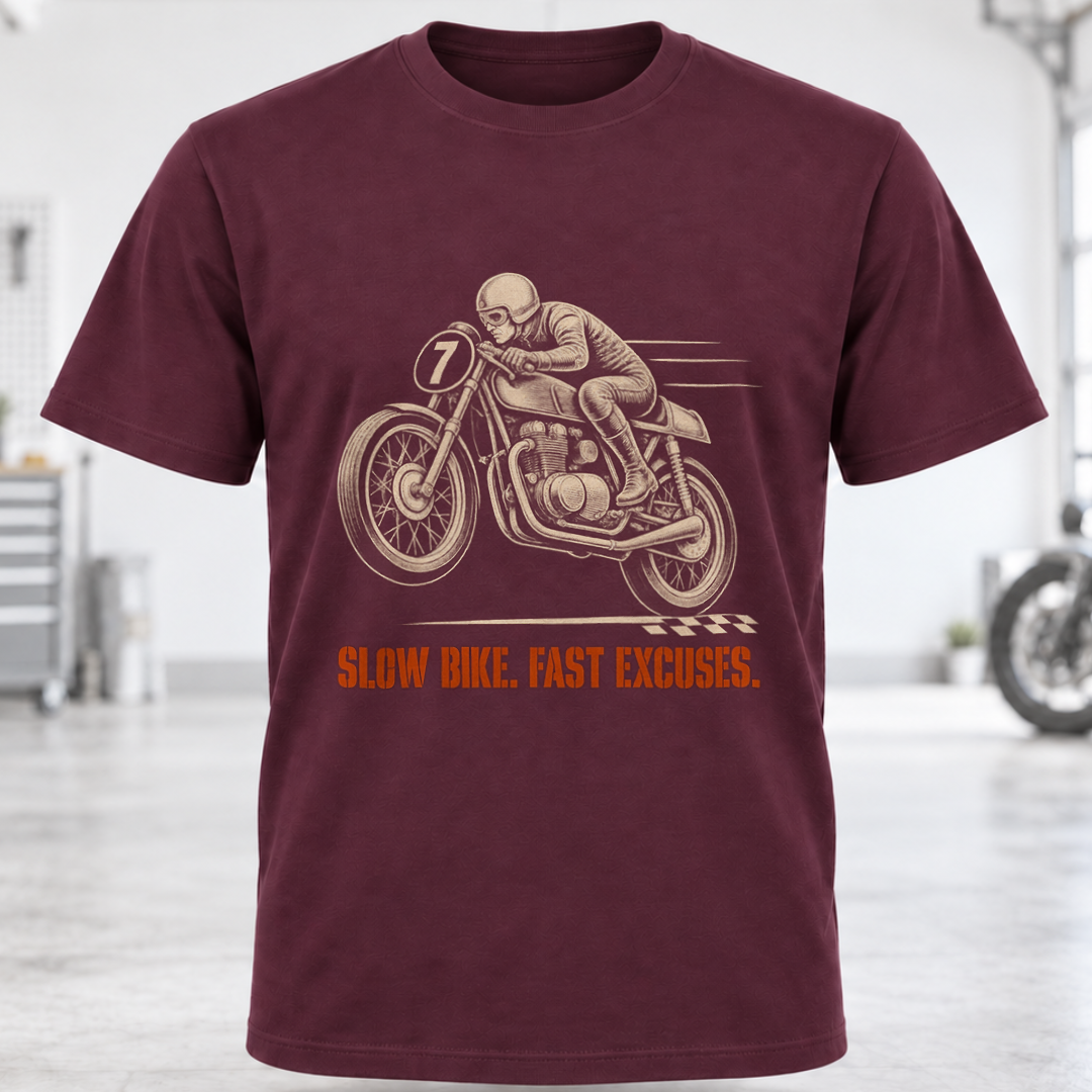 T-Shirt - 'Slow Bike. Fast Excuses.'