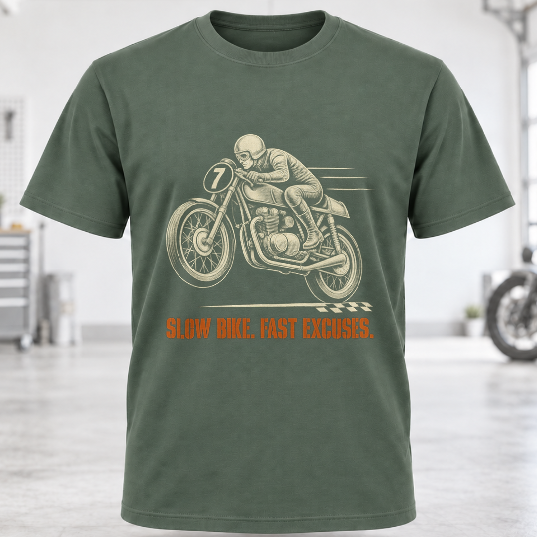 T-Shirt - 'Slow Bike. Fast Excuses.'
