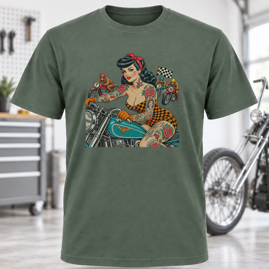 Vintage Pin-Up Motorcycle Rider T-Shirt