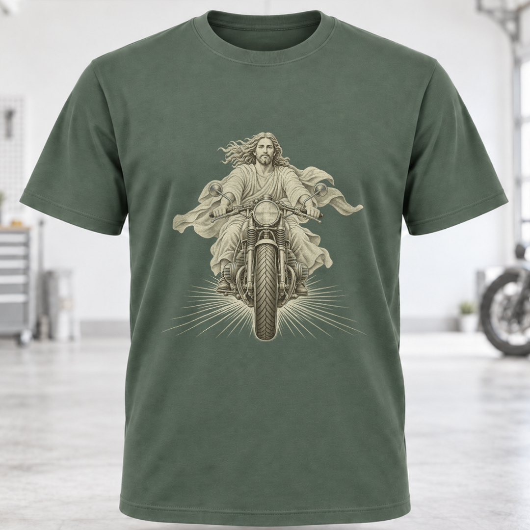 T-Shirt — Jesus Riding Motorcycle